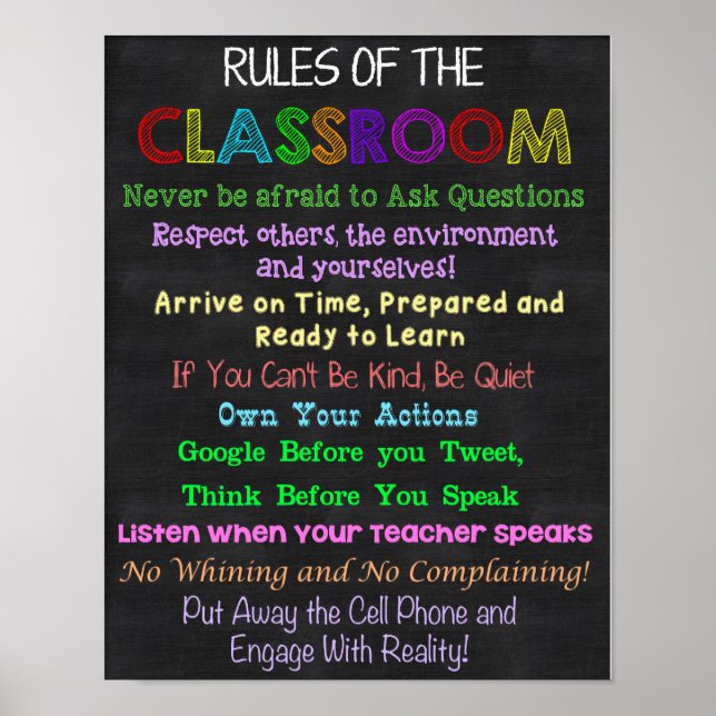 Affiche Règles de classe, Cadeau de l'enseignant, Cadeau é (Devant)