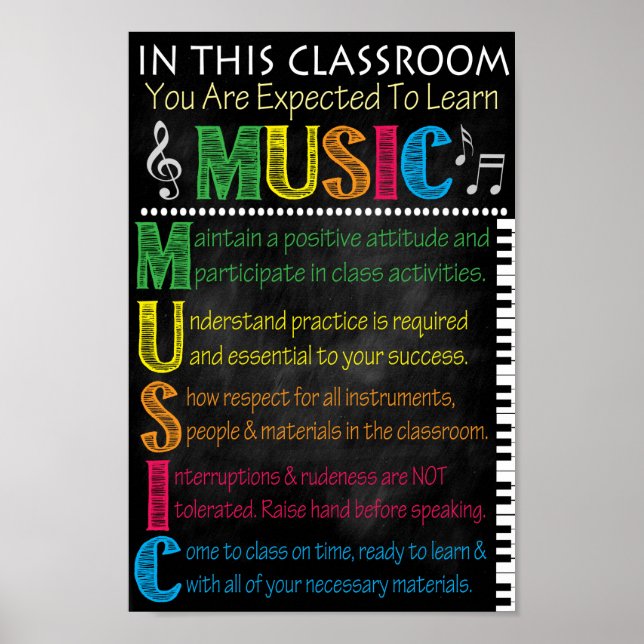 Affiche Règles de classe de musique Imprimable (Devant)