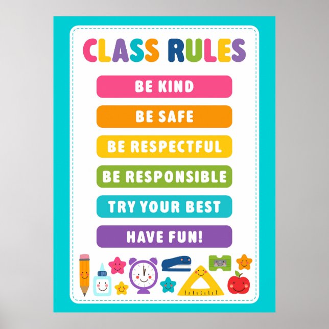 Affiche Règles de classe Kawaii Mignonnes (Devant)