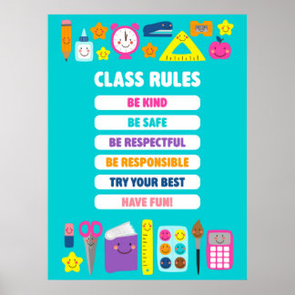 Affiche Règles de classe Kawaii Mignonnes