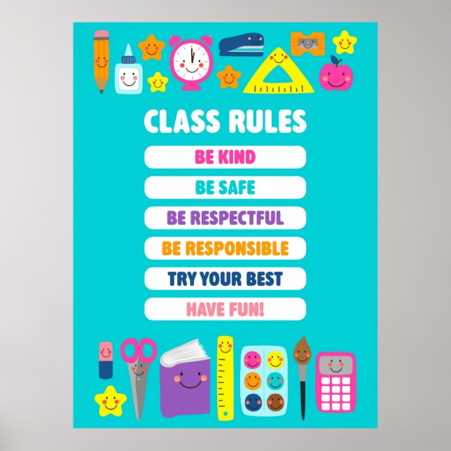 Affiche Règles de classe Kawaii Mignonnes (Devant)