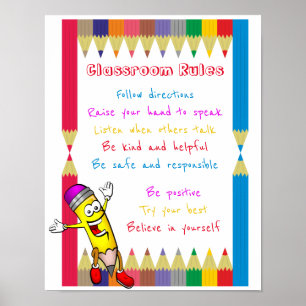 Affiche Règles de classe mignonnes et colorées pour l'écol