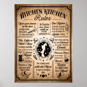 Affiche Règles de cuisine de sorcières Halloween vintage