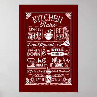 Affiche règles de cuisine mignon mot art