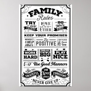 Affiche Règles de famille Noir et Blanc