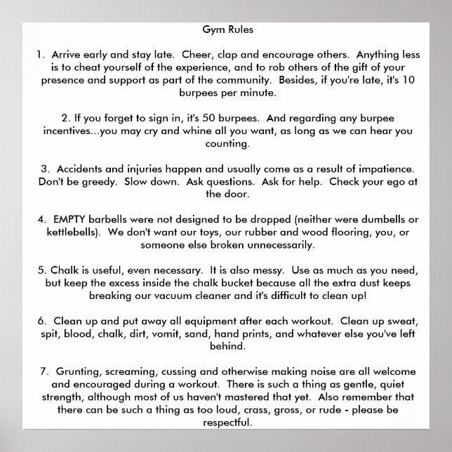 Affiche Règles de gym (Devant)