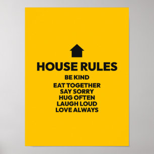 Affiche Règles de la maison Famille Câlins Typographie Rir