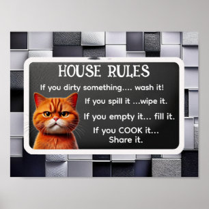 Affiche RÈGLES DE LA MAISON, par l'influenceur du chat