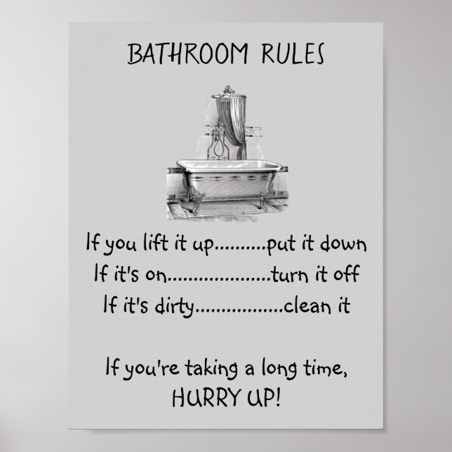 Affiche Règles de la salle de bains privée (Devant)