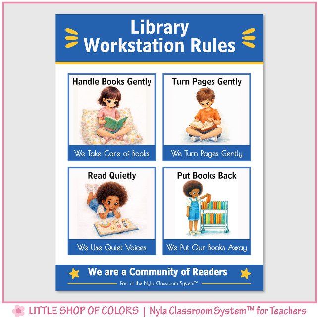 Affiche Règles de la station de travail de la bibliothèque (Créateur téléchargé)