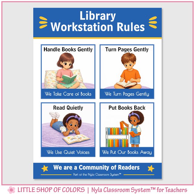 Affiche Règles de la station de travail de la bibliothèque (Créateur téléchargé)