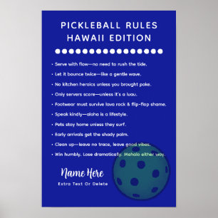 Affiche Règles de Pickleball Personnalisées Édition Hawaï