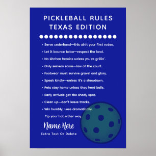Affiche Règles de Pickleball Personnalisées Édition Texas