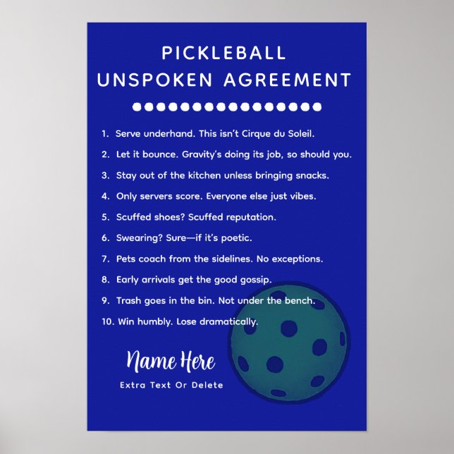 Affiche Règles de Pickleball Personnalisées NON-DITES (Devant)