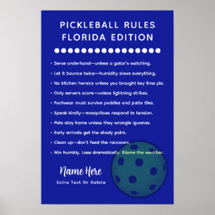 Affiche Règles de Pickleball Personnalisées Règles Floride