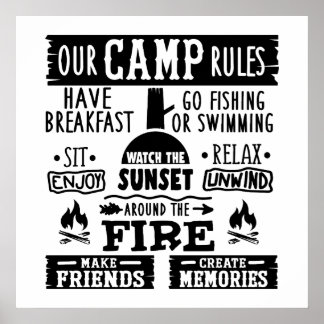 Affiche Règles du camping amusant art du mot