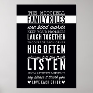 Affiche RÈGLES FAMILIALES PERSONNALISÉES typographie moder
