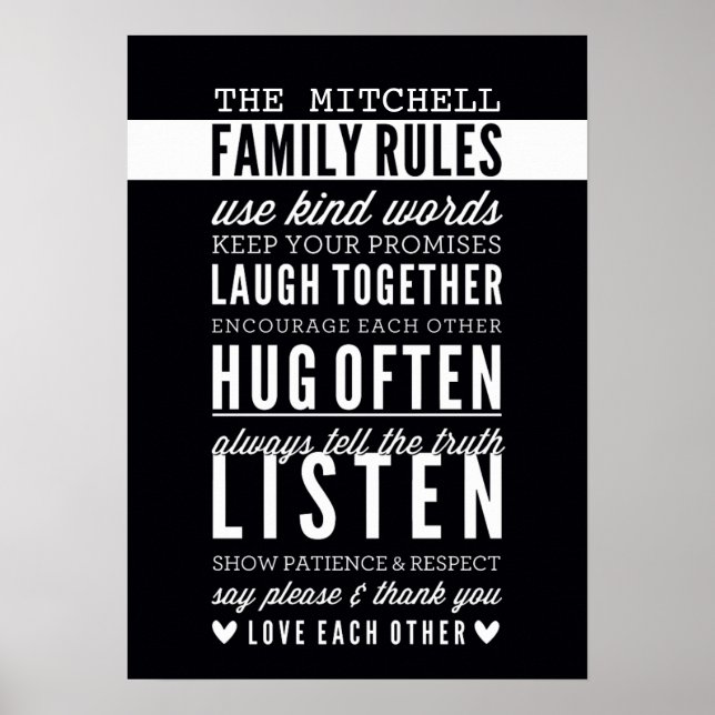Affiche RÈGLES FAMILIALES PERSONNALISÉES typographie moder (Devant)