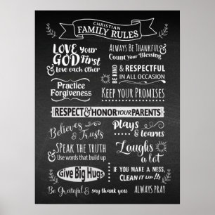 Affiche Règles familiales - valeurs chrétiennes pour vivre