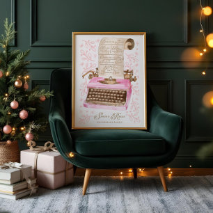 Affiche Règles père Noël Rétro Aquarelle Pink Typewriter