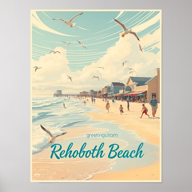 Affiche Rehoboth Beach, Delaware – Vintage côtier (Devant)