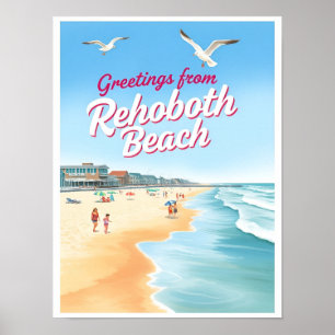 Affiche Rehoboth Beach, Delaware Vintage Côtière