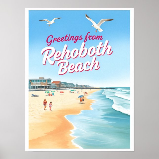 Affiche Rehoboth Beach, Delaware Vintage Côtière (Devant)