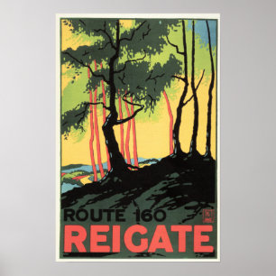 Affiche REIGATE Route 160 Surrey England Chemin de fer Vin