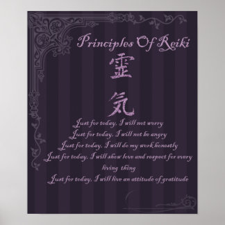 Affiche Reiki Principes Juste Pour Aujourd'Hui Et Symbole