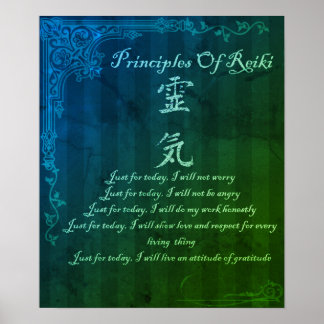 Affiche Reiki Principes Juste Pour Aujourd'Hui Et Symbole