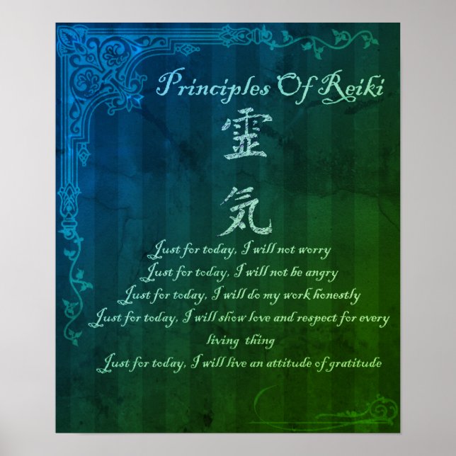 Affiche Reiki Principes Juste Pour Aujourd'Hui Et Symbole  (Devant)