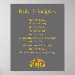 Affiche Reiki principles grey and gold