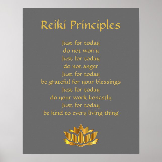 Affiche Reiki principles grey and gold (Devant)