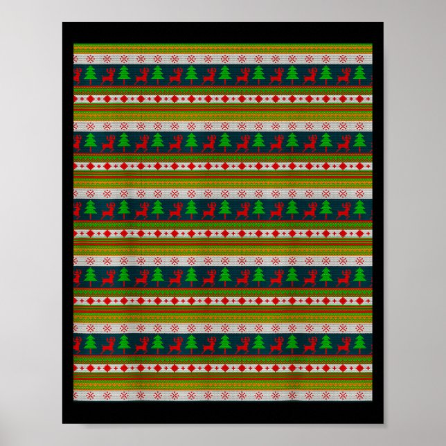 Affiche Reindeer And Christmas Tree Knit Pattern  (Devant)