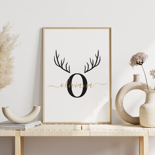 Affiche Reindeer Antler | Élégant Noël Monogramme (Créateur téléchargé)