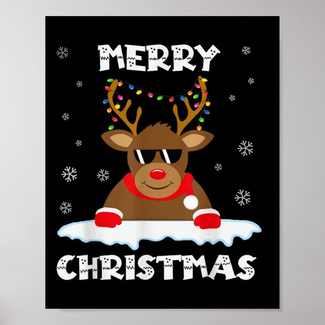 Affiche Reindeer Christmas Lights Santa Deer Rudolph Merry (Devant)