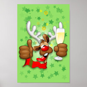 Affiche Reindeer Drunk Funny Christmas Character