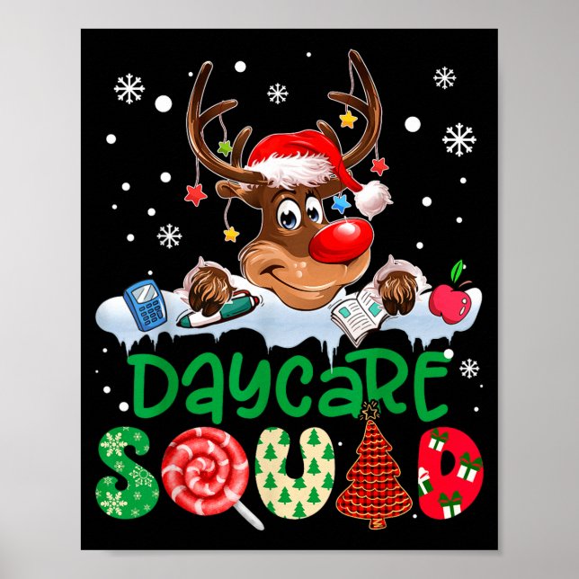 Affiche Reindeer Santa Hat Daycare Squad Teacher Christmas (Devant)