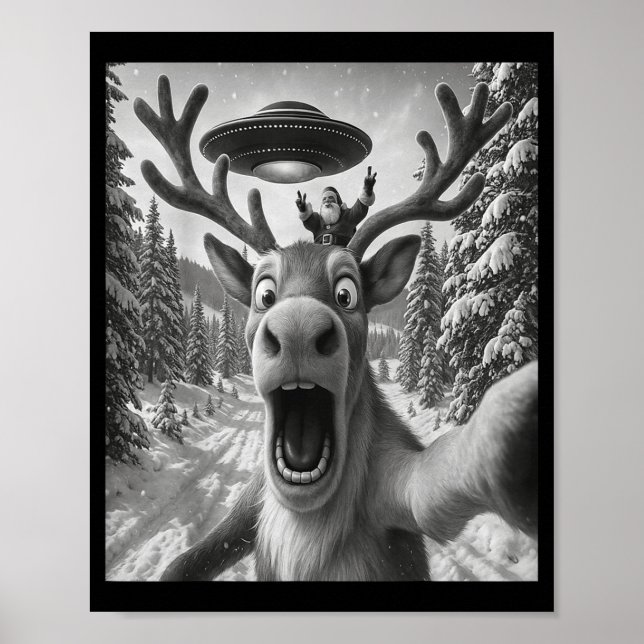 Affiche Reindeer Selfie With Alien Ufo Funny Cat For Men W (Devant)