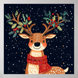 Affiche Reindeer Starry Noël Twinkle soir