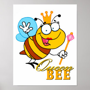 Affiche reine abeille de dessin animé drôle avec texte