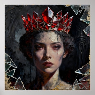 Affiche Reine avec couronne en verre rouge cassé