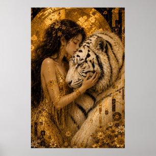 Affiche Reine Blanche Tigre Dorée Fantaisie Art