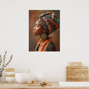 Affiche Reine Boho : Dame africaine dans le mur traditionn