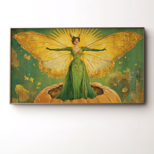Affiche Reine Citrouille Fée Dorée de Style Rétro Automne