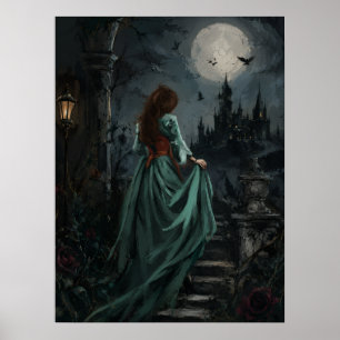 Affiche Reine corbeau gothique féminine sombre au clair de