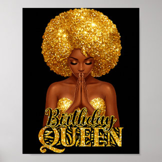 Affiche reine d'anniversaire femme priant fille noire afro