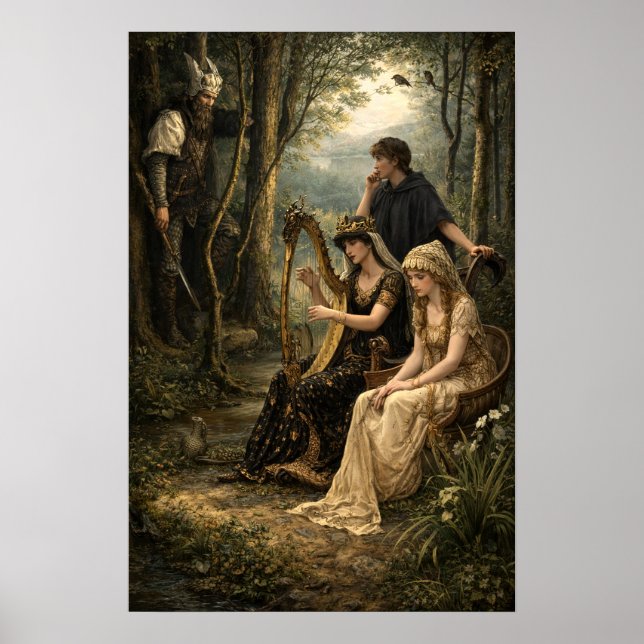 Affiche Reine de conte de fées médiéval dans les bois avec (Devant)