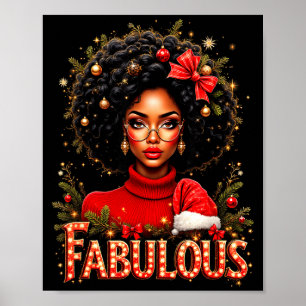 Affiche Reine de Noël Afro-Américaine Mélanine Afro Luge