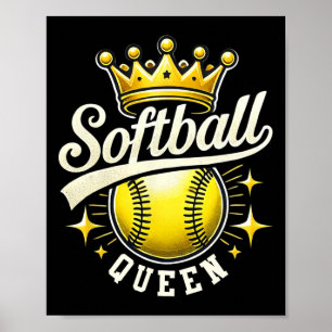 Affiche Reine de softball Un softball avec couronne Fille